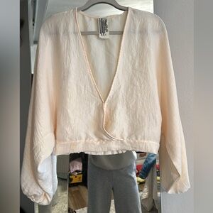 Free People Cream V-Neck Blouse